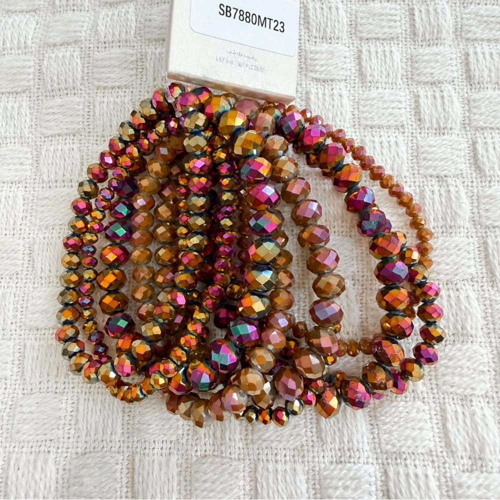 Set of 9 Shimmering Faceted Glass Bead Stretch Bracelet